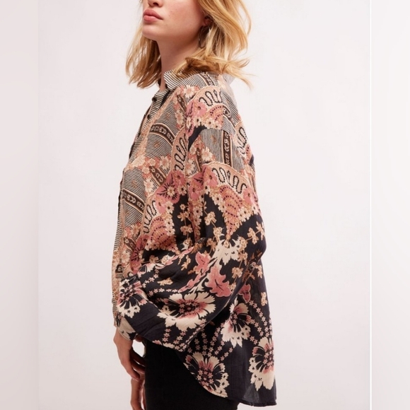 Free People Virgo Baby Buttondown/Black Combo Sz XS - Picture 2 of 7